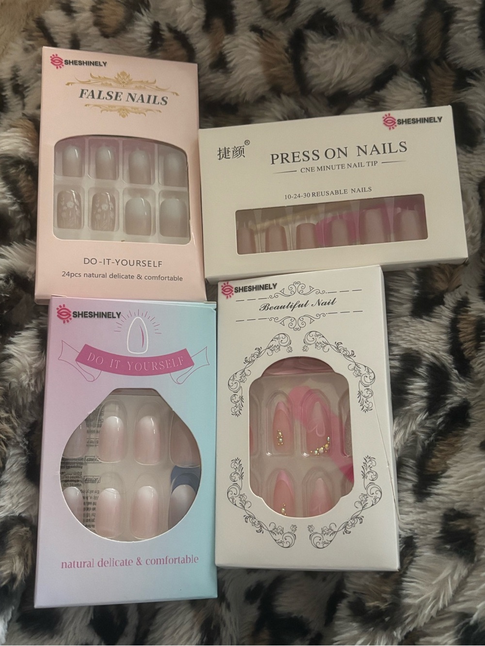 Four different sets of Pink and French tip Press-On Nails – Ready-to-Wear Set
